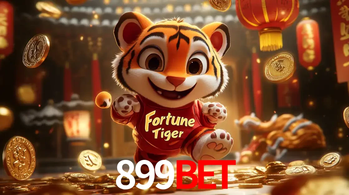 O alegre personagem do Fortune Tiger correndo sobre um caminho de moedas de ouro, simbolizando os grandes prêmios e a diversão do popular jogo de slot do 899bet.