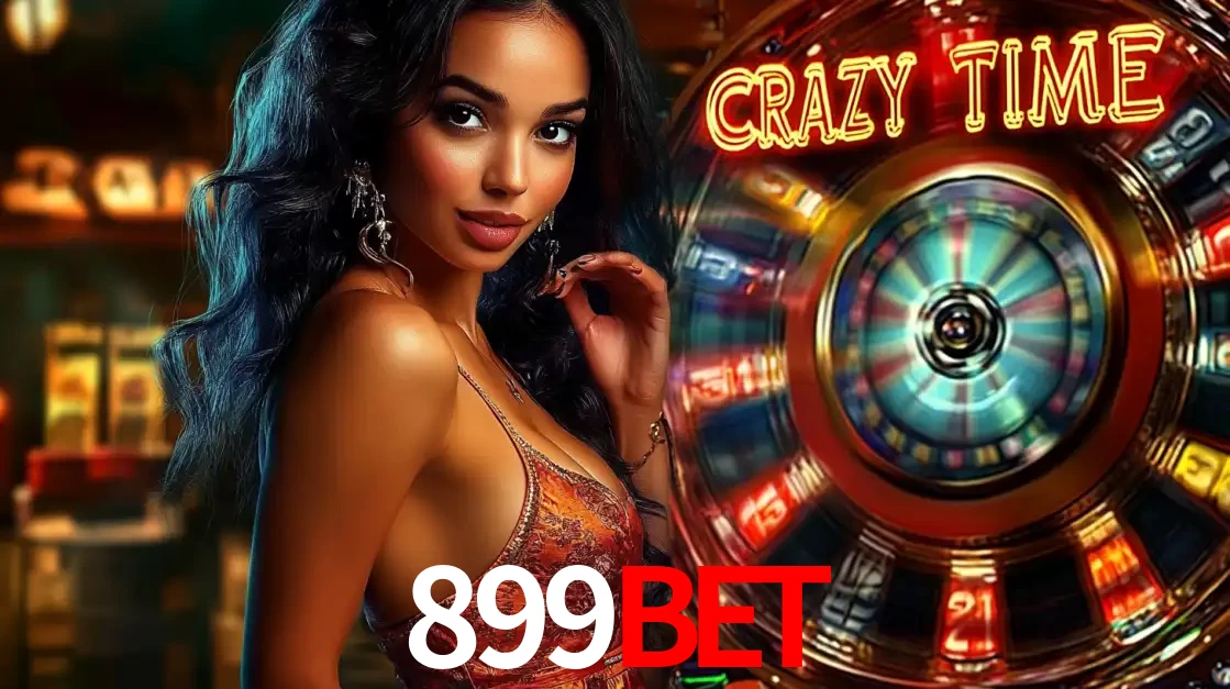 Mulher elegante ao lado da vibrante roda da fortuna do jogo de cassino ao vivo Crazy Time, um dos game shows mais populares e cheios de prêmios do 899bet.